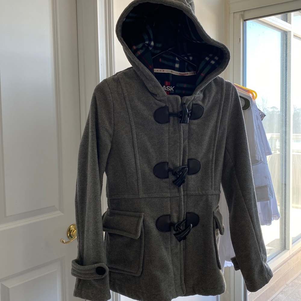 Women Solid Color Horn Buttons Cardigan Padded Hooded Coat Jacket